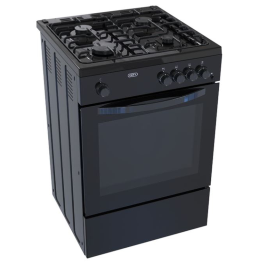 Defy 60cm 4 Burner Free Standing Full Gas Cooker - Black - DGS670X