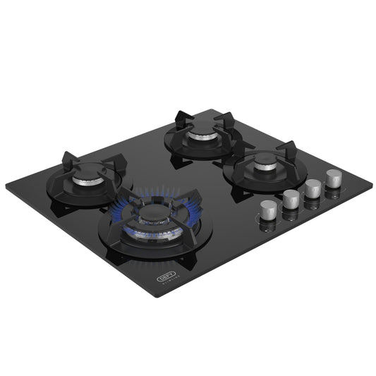 Defy 60cm 4 Burner Built-in Gas-On-Glass Hob - Black - DHG604