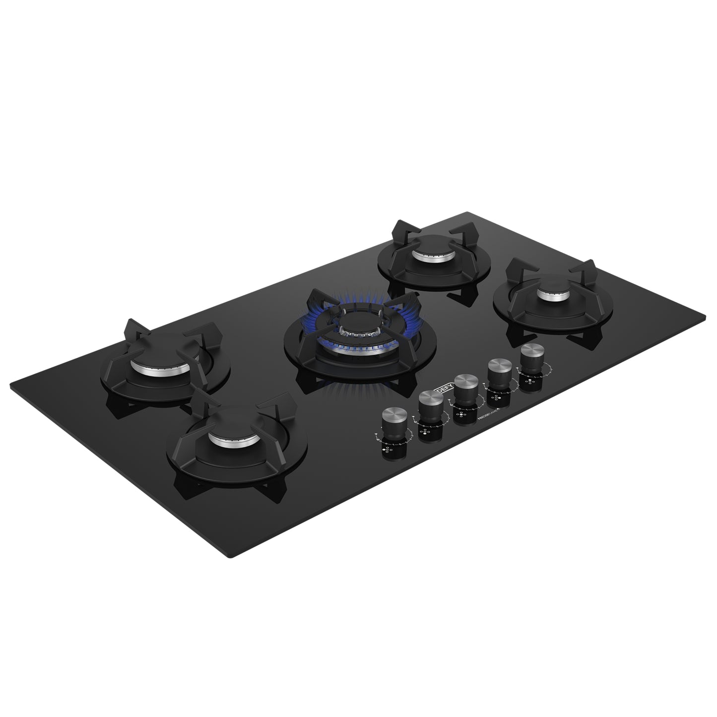 Defy 90cm 5 Burner Built-in Gas-On-Glass Hob with Wok - Black - DHG905