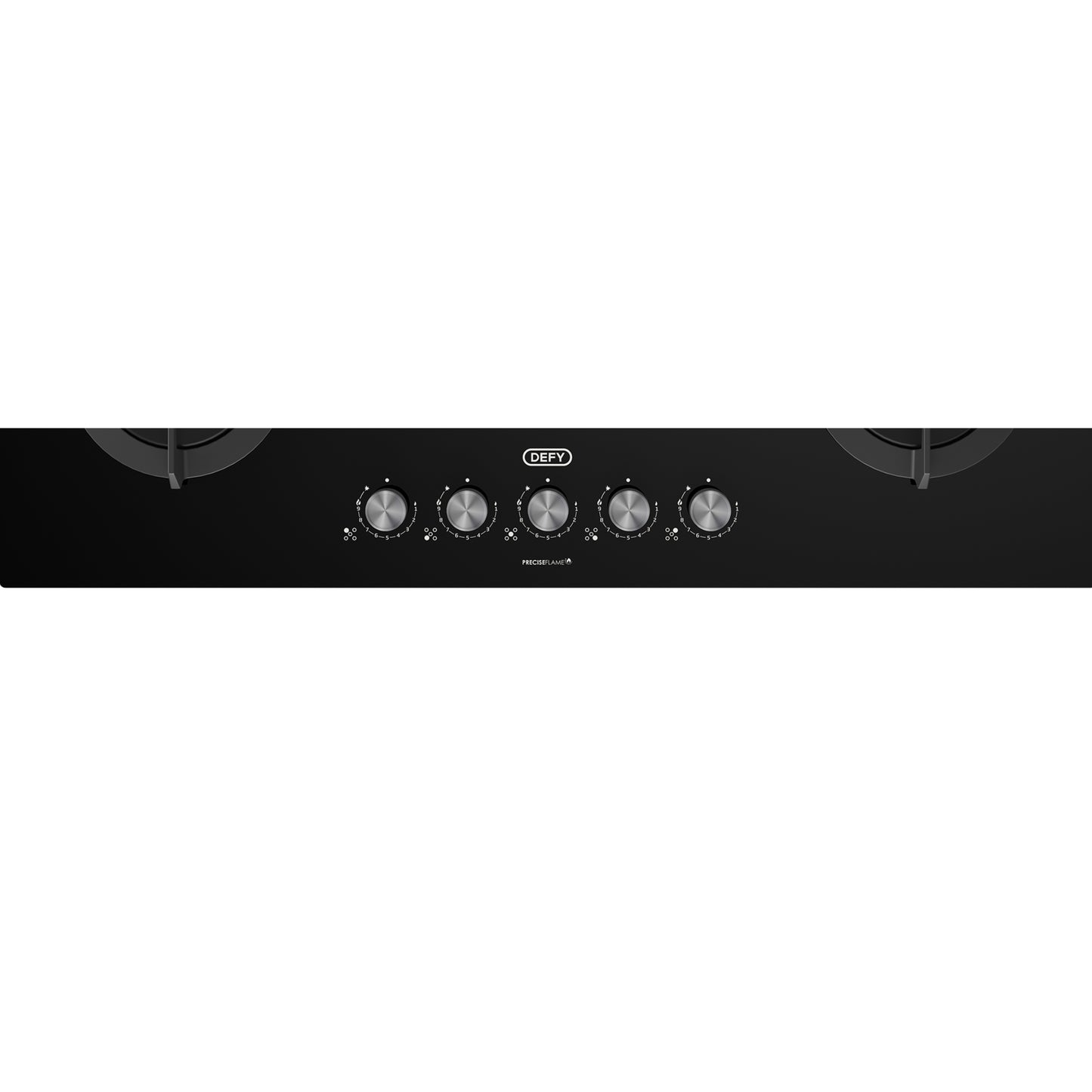 Defy 90cm 5 Burner Built-in Gas-On-Glass Hob with Wok - Black - DHG905
