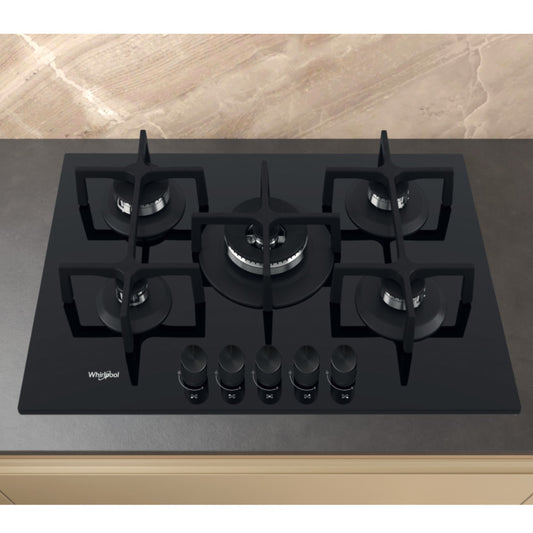Whirlpool 75cm 5 Burner Gas on Glass Hob - GOA7523NB1