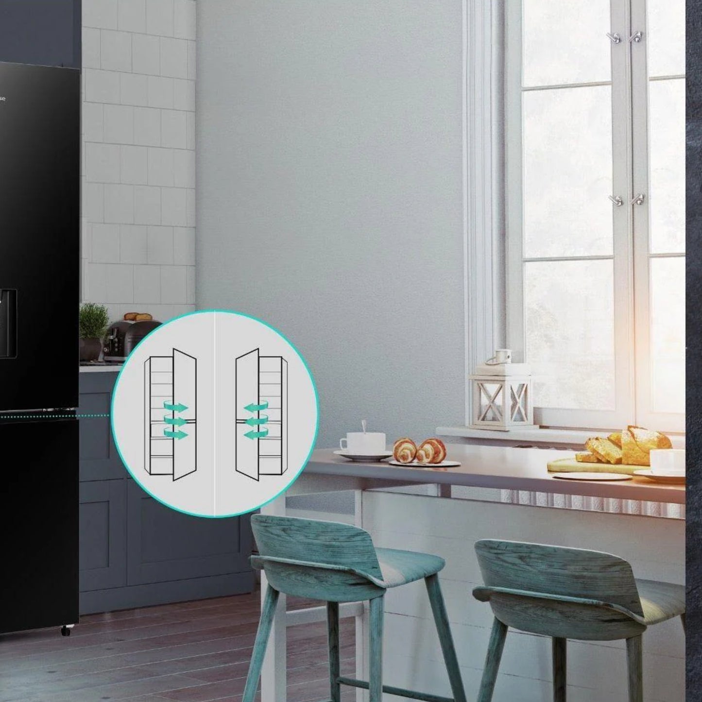 Hisense 347L Combi Fridge/ Freezer With Water Dispenser - Black Glass - H450BMIB-WD