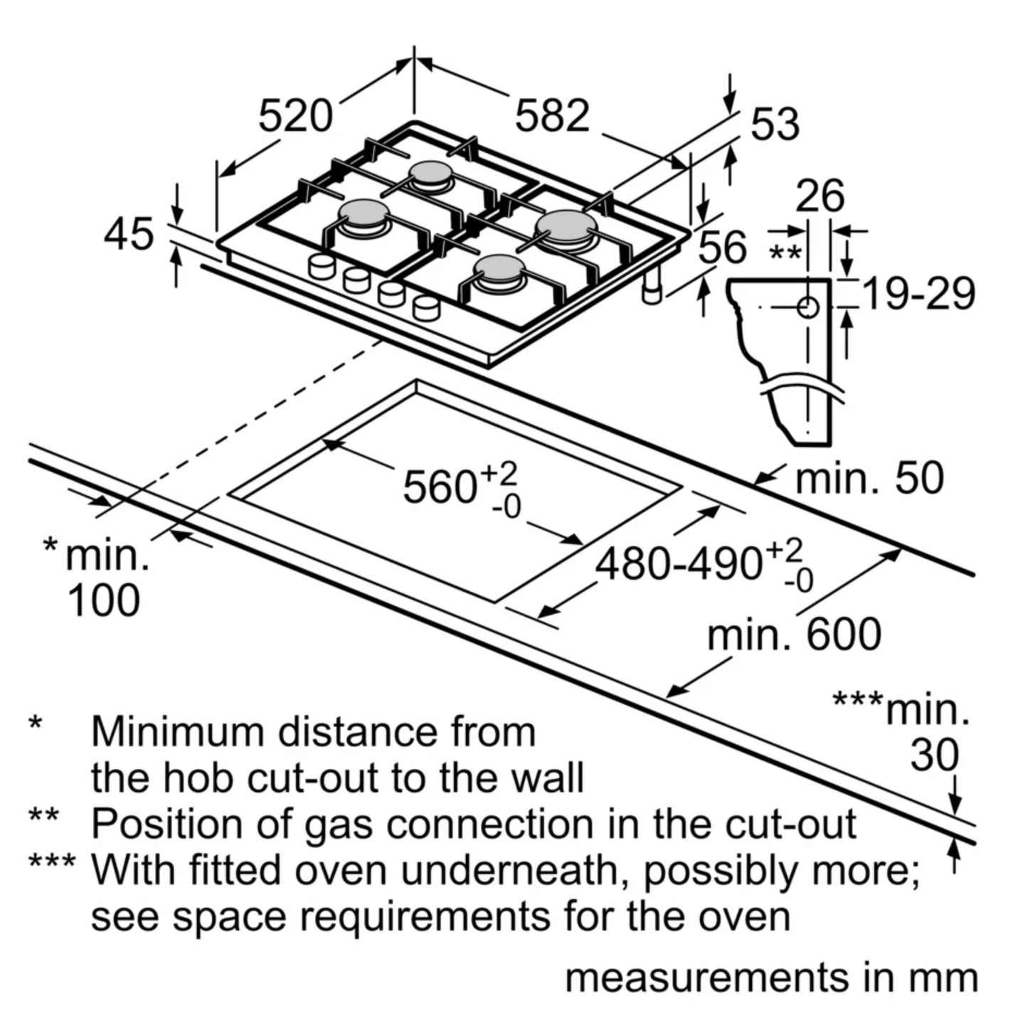 Bosch Serie 4 60cm 4 Burner Gas Hob - PGP6B5K60Z