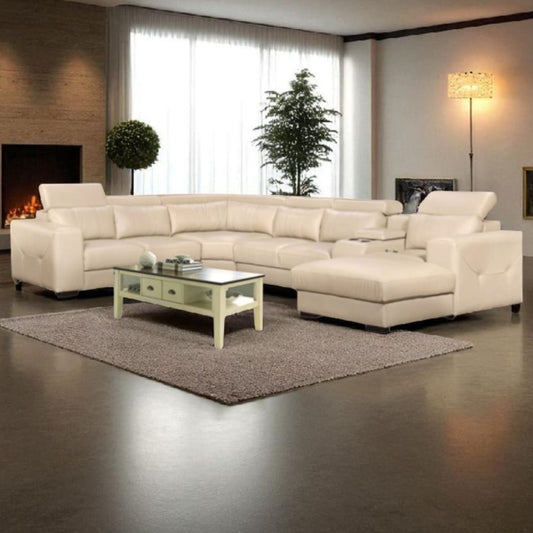 Rome 5Pce Corner Lounge Suite with Daybed - Genuine Leather All-Over