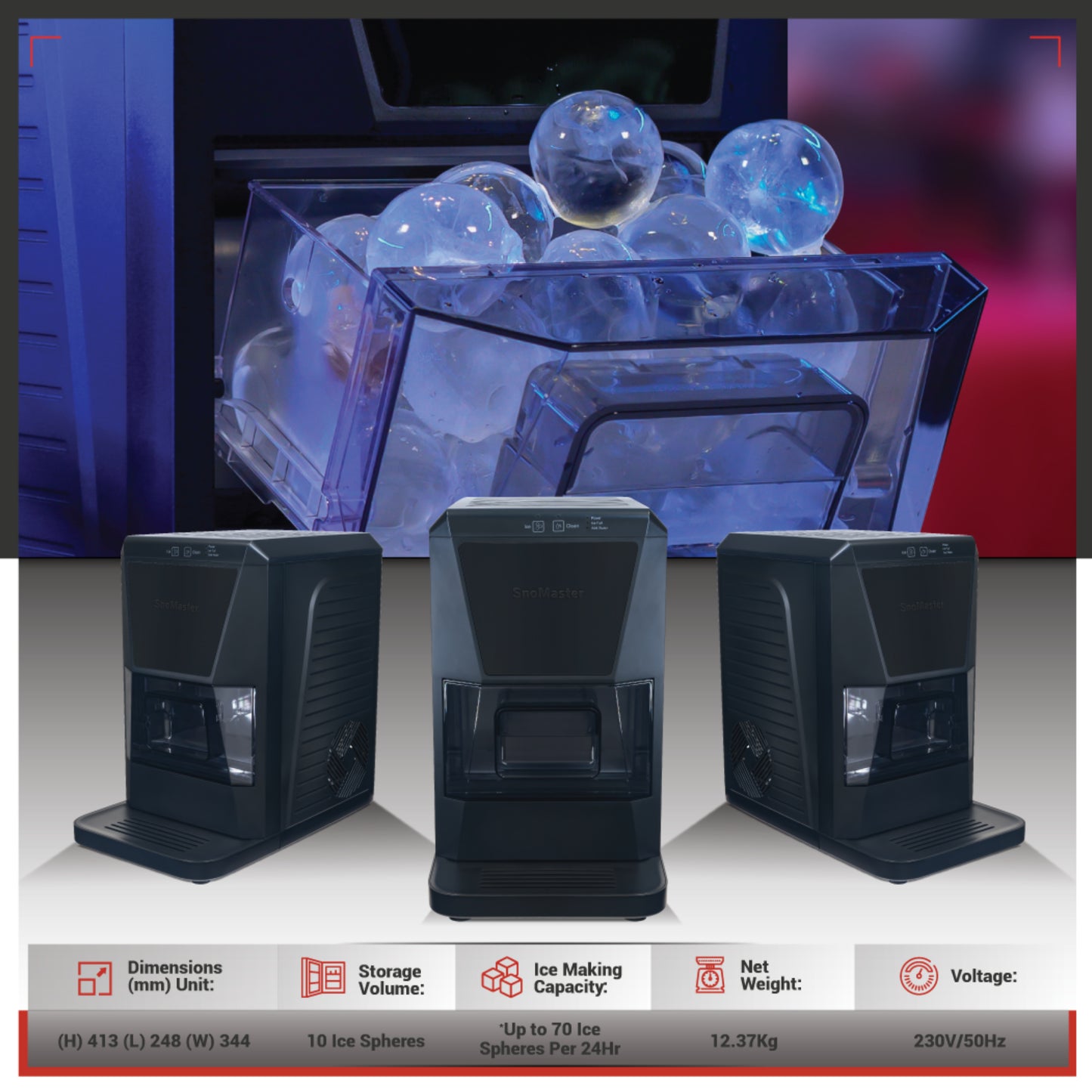 SnoMaster Counter Top Sphere-Ball Ice Maker - Black - SMIC-50