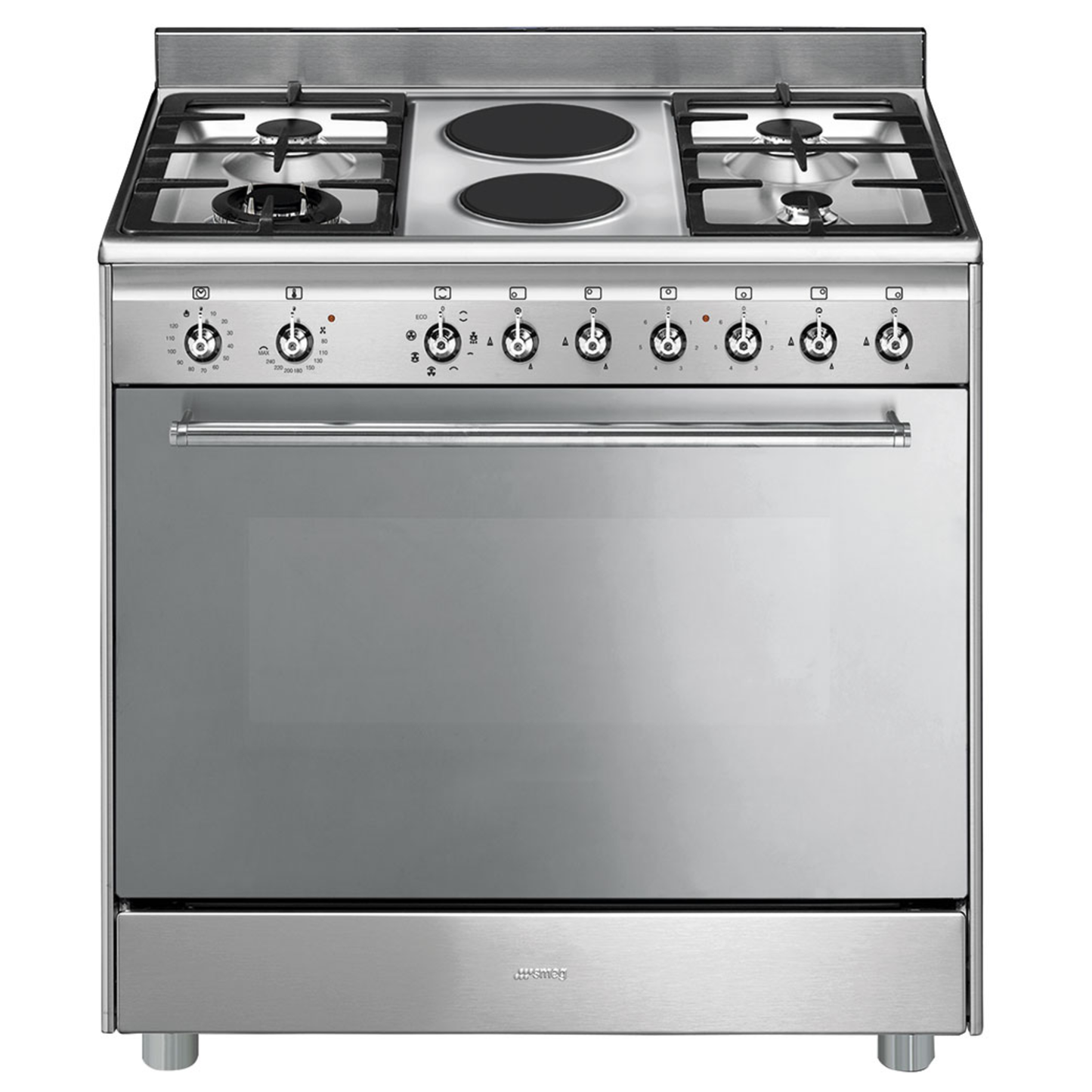 Smeg 90cm 4 Burner/2 Electric Plate Free Standing Gas/Electric Cooker - Stainless Steel - SSA92MAX9