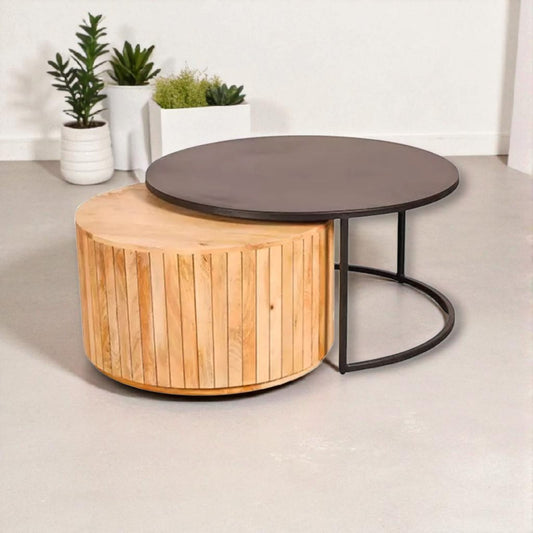 Engulfed Acasia Round Wooden & Iron Coffee Table - JWMB15