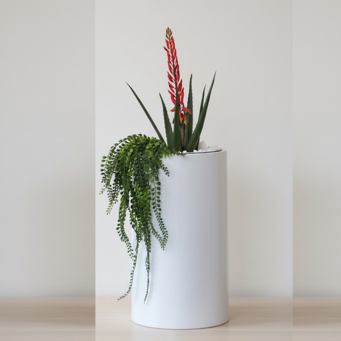 Grey Bailey Vase With Aloe with Red Flowers and Pealeaf