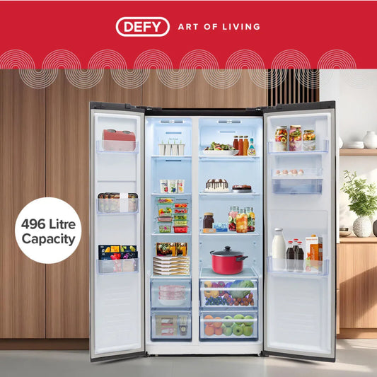 Defy 496lt Side by Side Fridge/Freezer - DFF456 - Black Glass