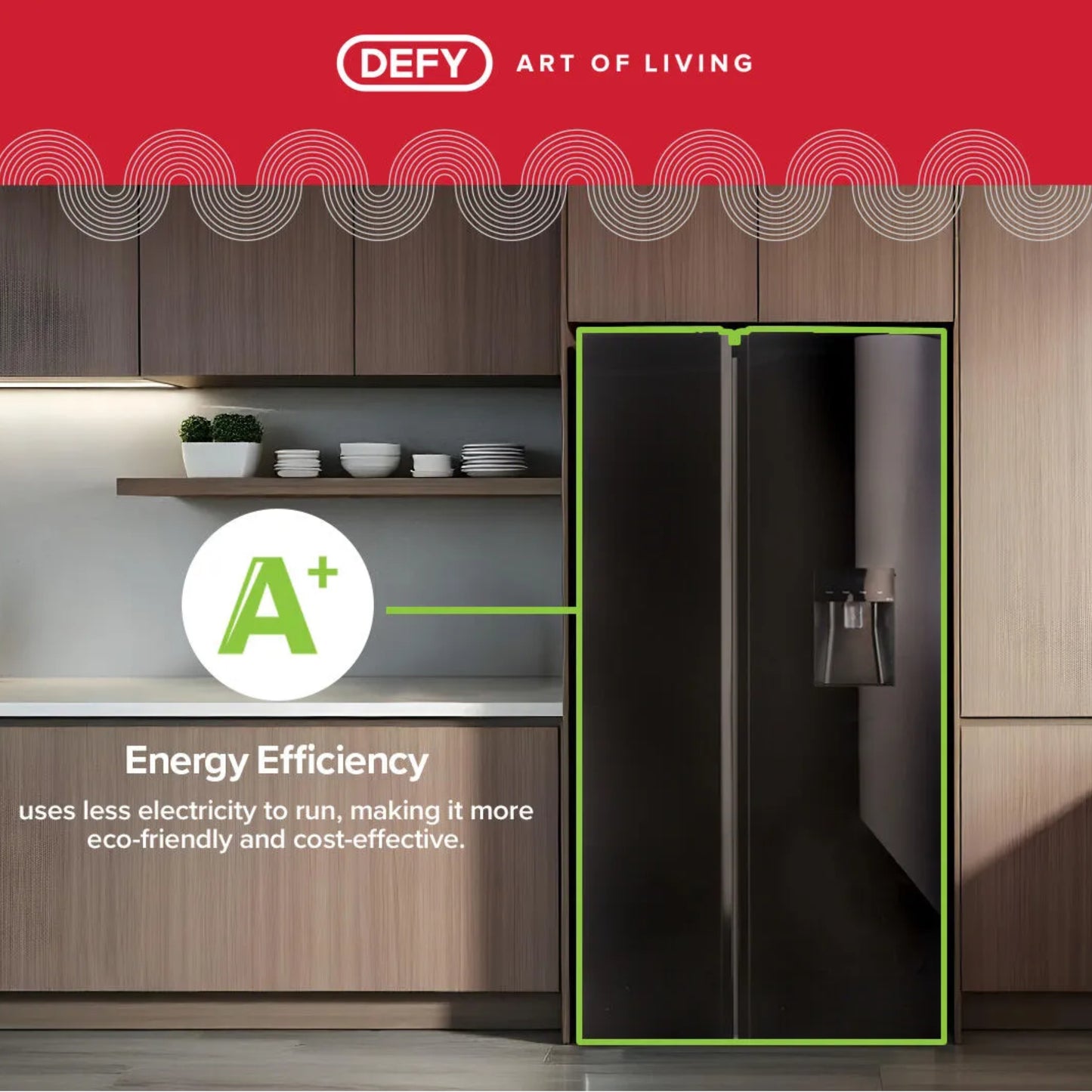 Defy 496lt Side by Side Fridge/Freezer - DFF456 - Black Glass