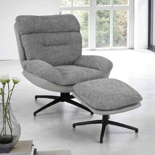 Domonic Swivel Occasional Chair + Foot Stool - Fabric