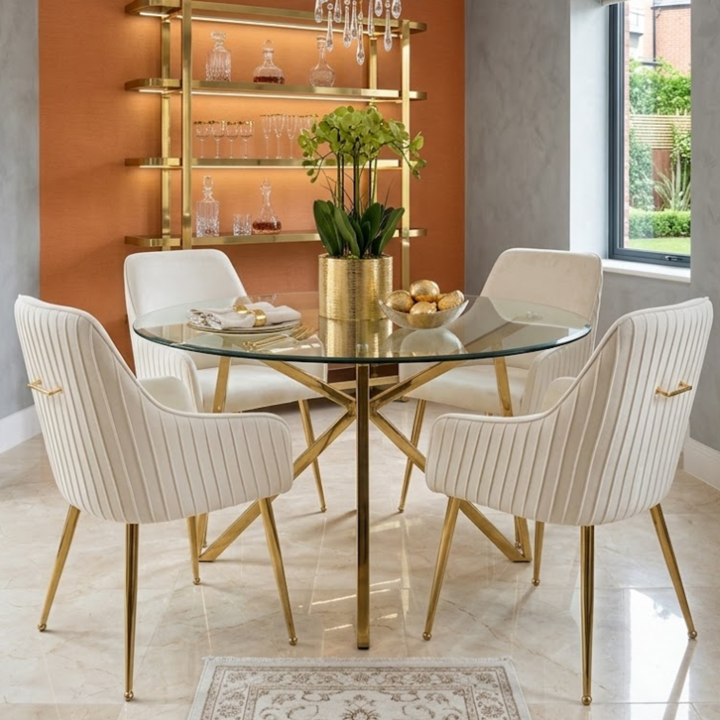 Ella/Amalfi 5 Piece Dining Room Suite - Glass And Gold