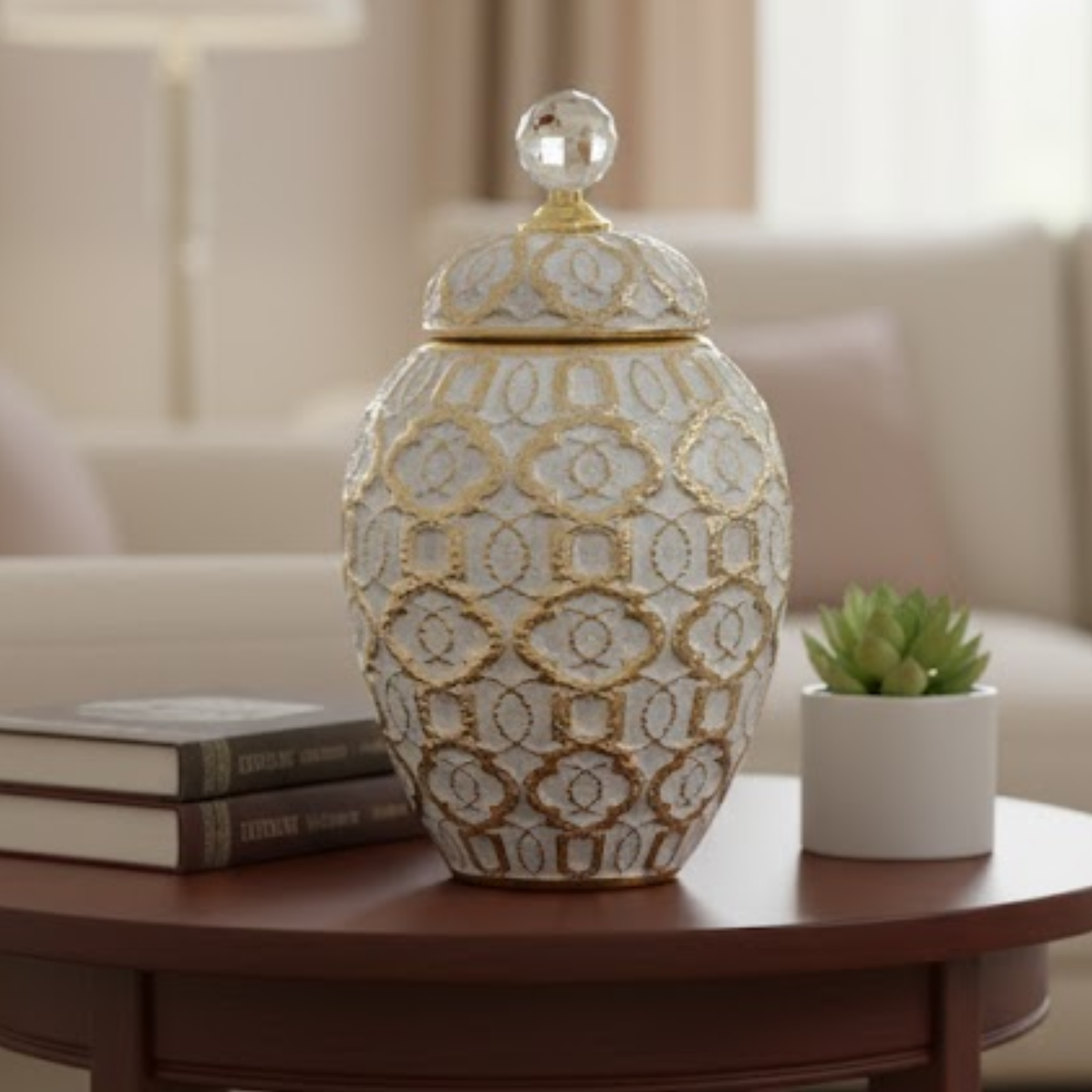 Ginger Jar Vase - White/Gold - CER-818777WM