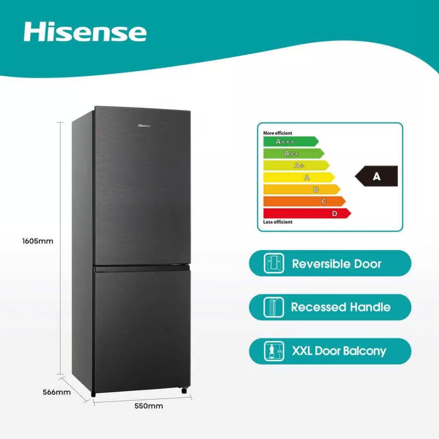 Hisense 223L Combi Fridge/Freezer - Metallic - H310BIT