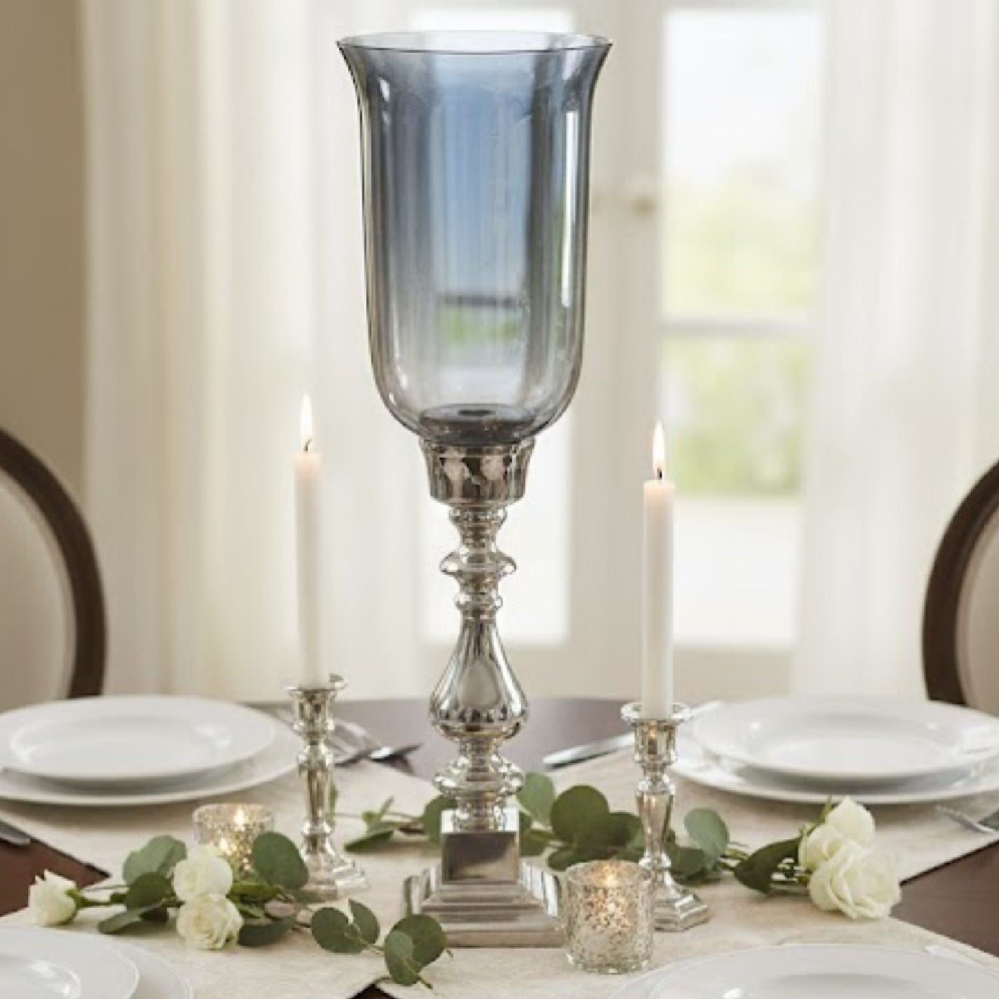 Hurricane Vase - Silver Glass - ORN 47