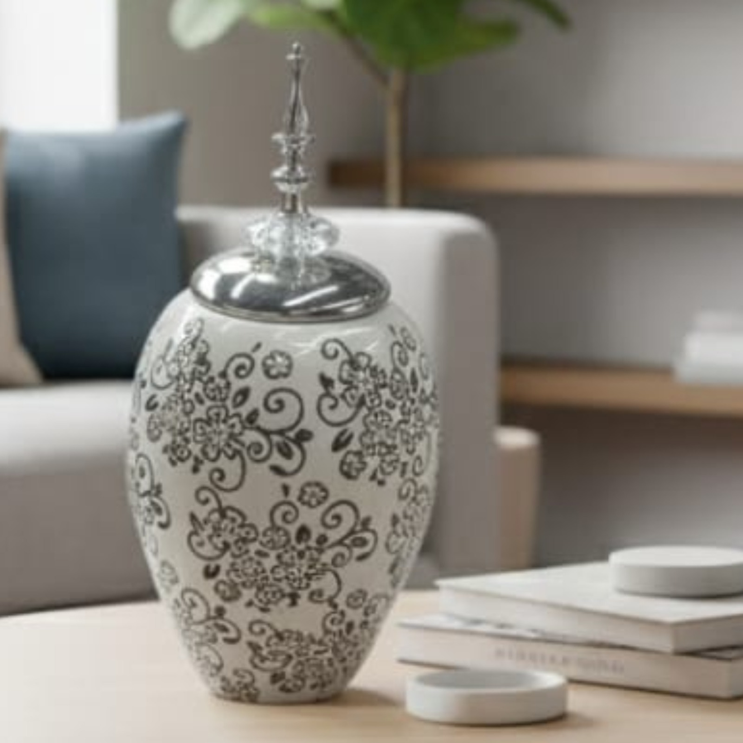 Medium Ginger Jar - White / Black - CER-2310290M