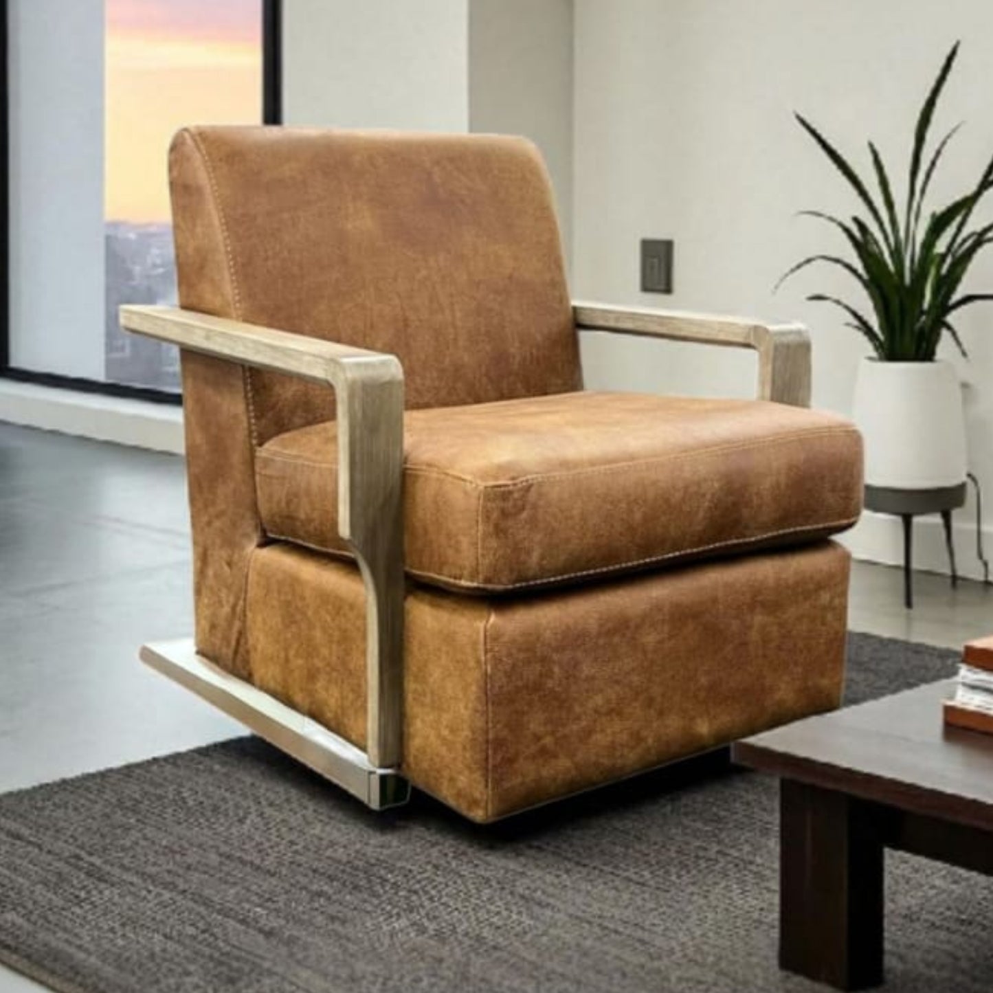 Las Vegas Swivel Occasional Chair - Genuine Leather
