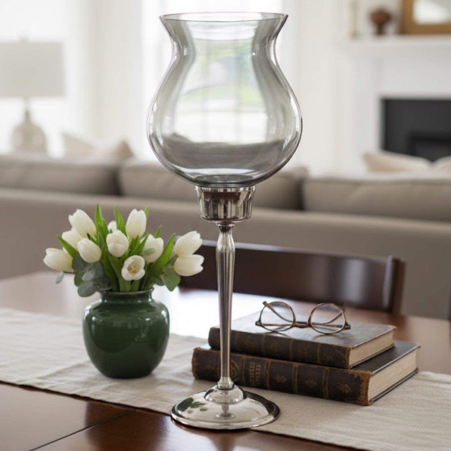 Small Hurricane Vase - Silver Glass - ORN 49