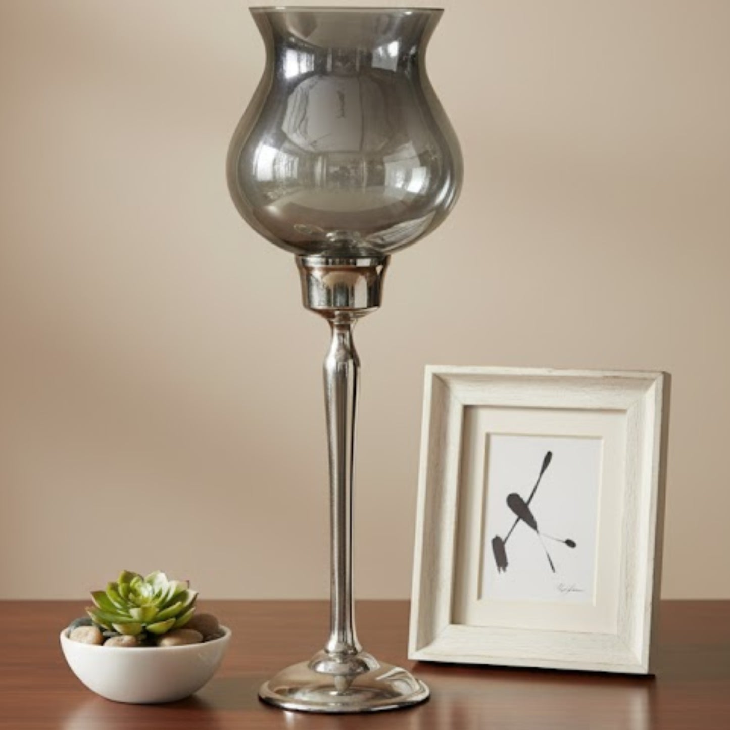 Large Hurricane Vase - Silver Glass - ORN 50