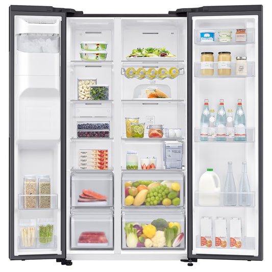 Samsung 617L Side by Side Fridge/Freezer With Water Dispenser Plumbed - Gentle Black - RS64DG53R3B1FA