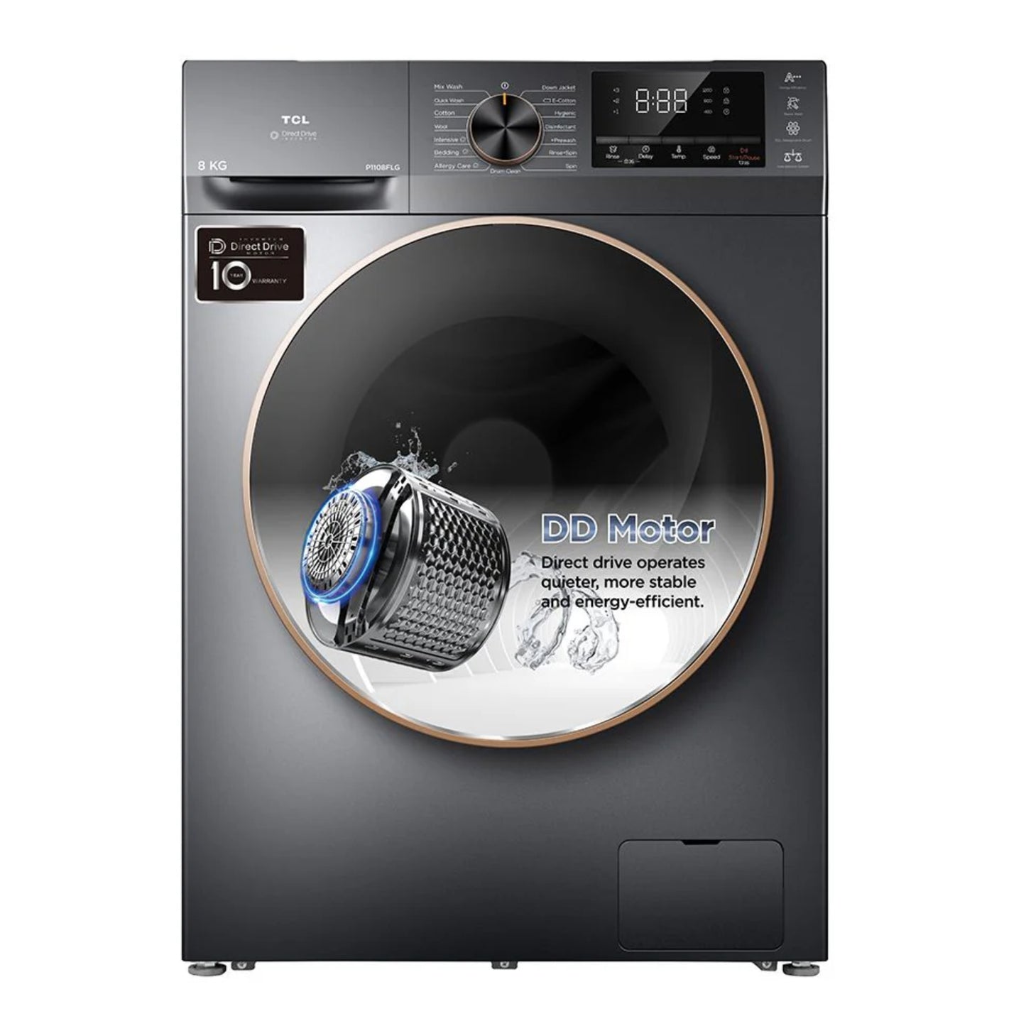 TCL P1108FLG 8KG FRONT LOADER WASHING MACHINE - GREY