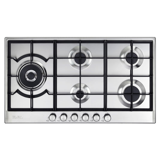 Elba Elio 90cm 5 Burner Gas Hob with Side Wok - Stainless Steel- 02/ELIO 95-565