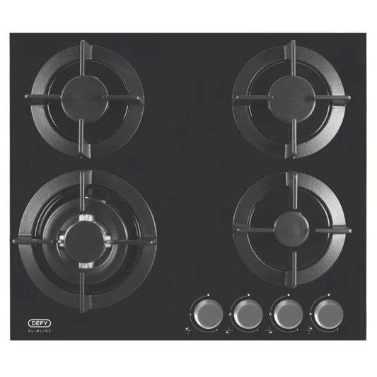 Defy 4 Burner Built-in Gas Hob - DHG604 - Black Glass - Ismails Furnishers