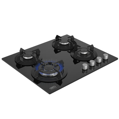 Defy 60cm 4 Burner Built-in Gas-On-Glass Hob - Black - DHG604