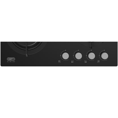 Defy 60cm 4 Burner Built-in Gas-On-Glass Hob - Black - DHG604