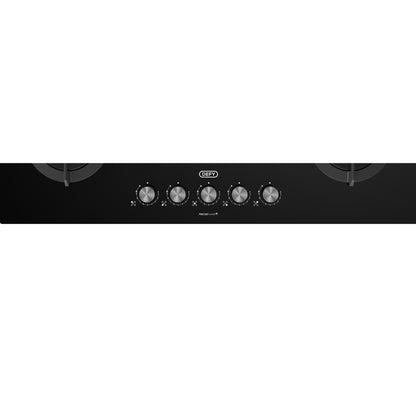 Defy 90cm 5 Burner Built-in Gas-On-Glass Hob with Wok - Black - DHG905