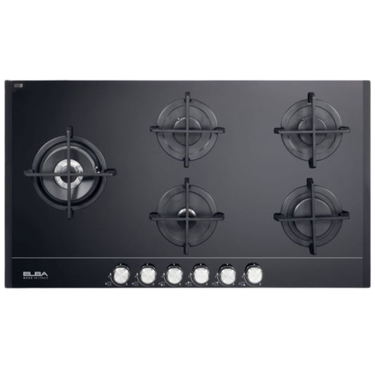 Elba Elio 90cm 5 Burner Gas On Glass Hob - Black - Elio 95-565G