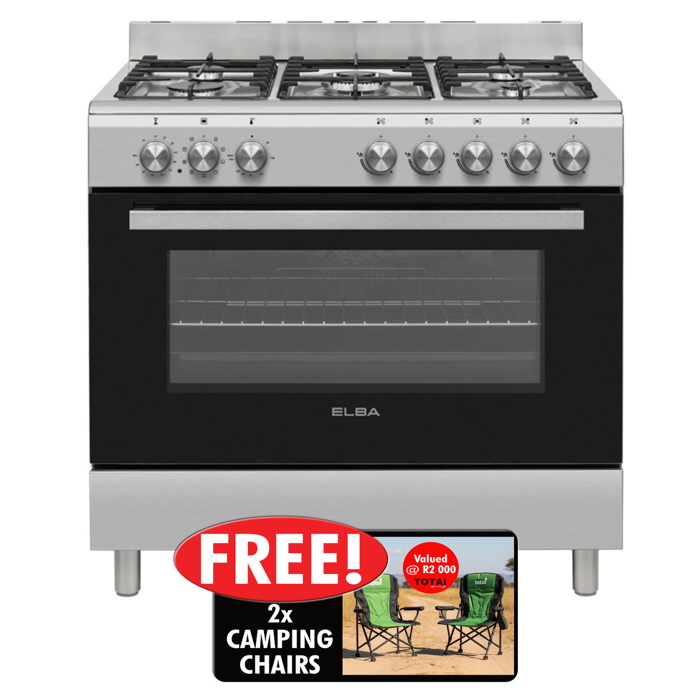Elba 90cm 5 Burner Free Standing Gas/Electric Cooker - Stainless Steel - 04/96CL827