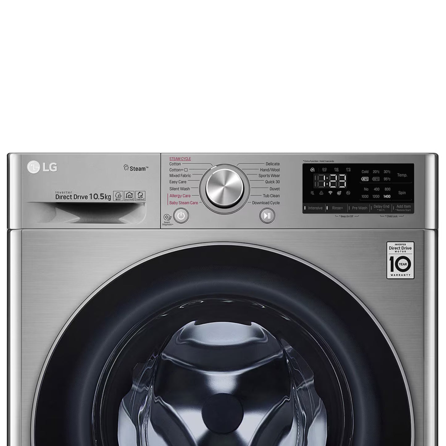 LG 10.5kg Front Loader Washing Machine - Platinum Black - F4V5RYP2T