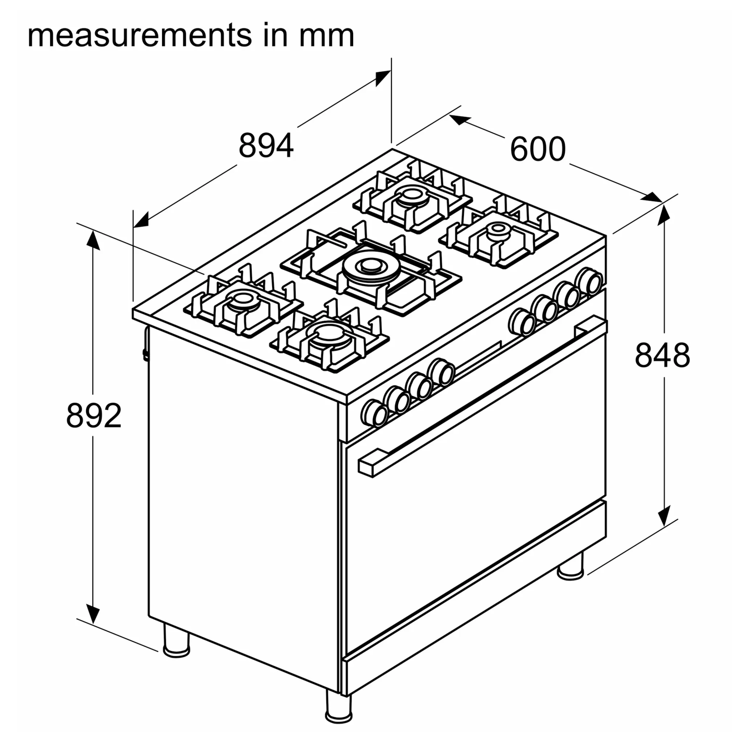 Bosch Serie 8 90cm 5 Burner Full Gas Cooker - HJYGGXV60Z