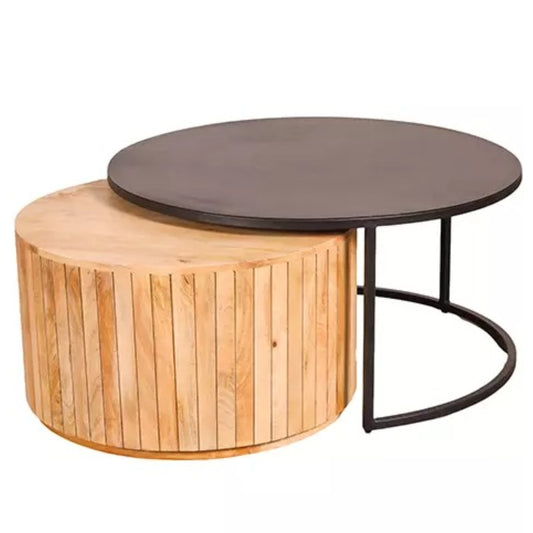Engulfed Acasia Round Wooden & Iron Coffee Table - JWMB15