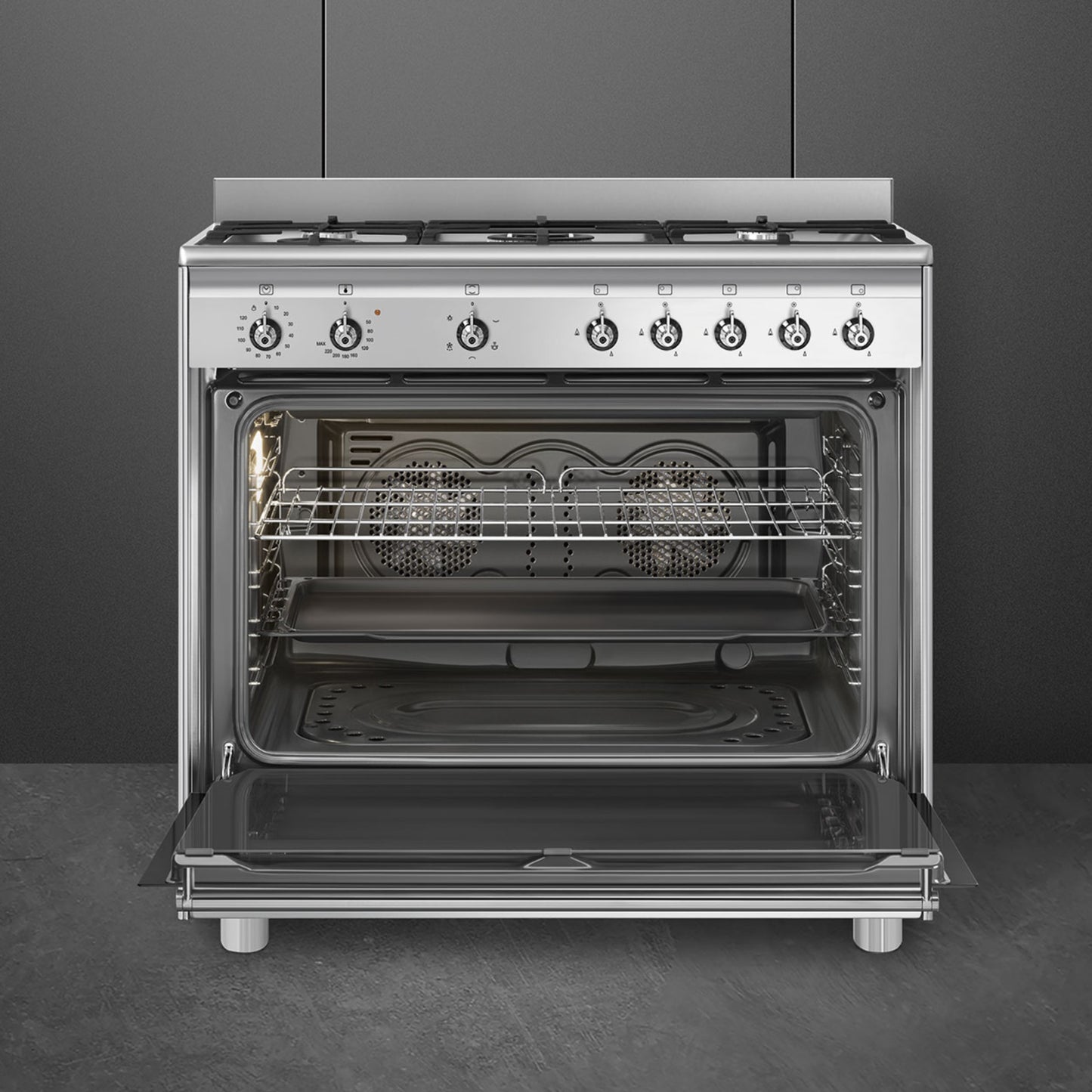 Smeg 90cm 5 Burner Free Standing Full Gas Cooker - Stainless Steel - SSA91GGX2