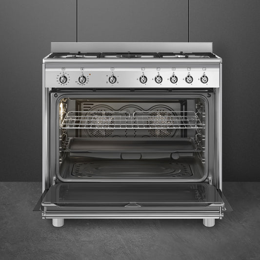 Smeg 90cm 5 Burner Free Standing Full Gas Cooker - Stainless Steel - SSA91GGX2