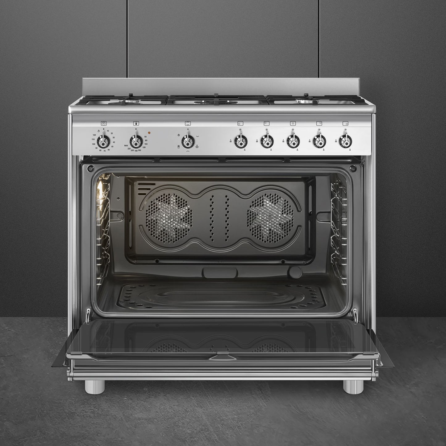 Smeg 90cm 5 Burner Free Standing Full Gas Cooker - Stainless Steel - SSA91GGX2