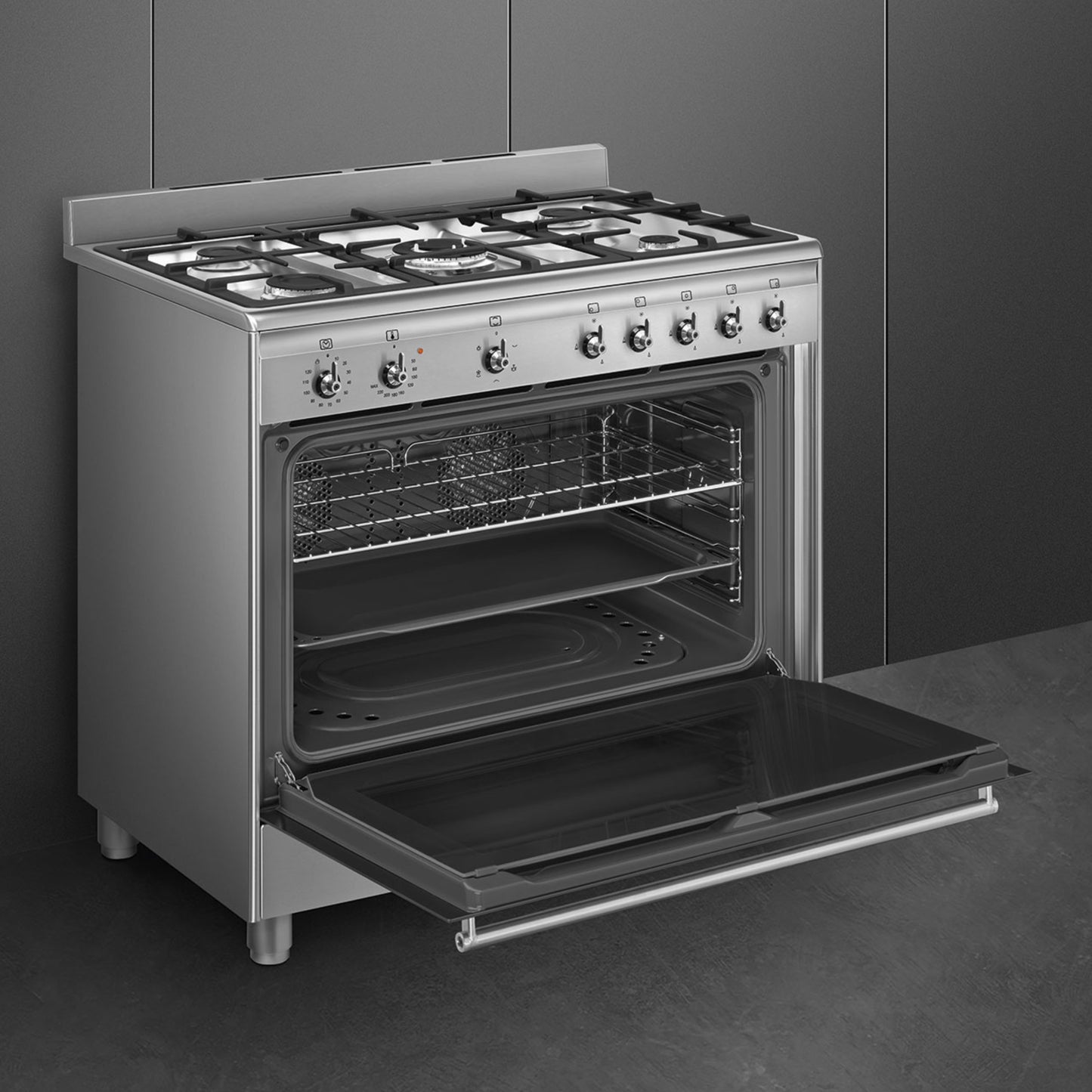 Smeg 90cm 5 Burner Free Standing Full Gas Cooker - Stainless Steel - SSA91GGX2
