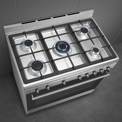 Smeg 90cm 5 Burner Free Standing Full Gas Cooker - Stainless Steel - SSA91GGX2