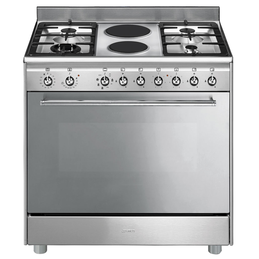 Smeg 90cm 4 Burner/2 Electric Plate Free Standing Gas/Electric Cooker - Stainless Steel - SSA92MAX9