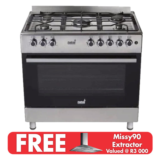 Totai 90cm 5 Burner Full Gas Cooker - 03/T800 - Stainless Steel