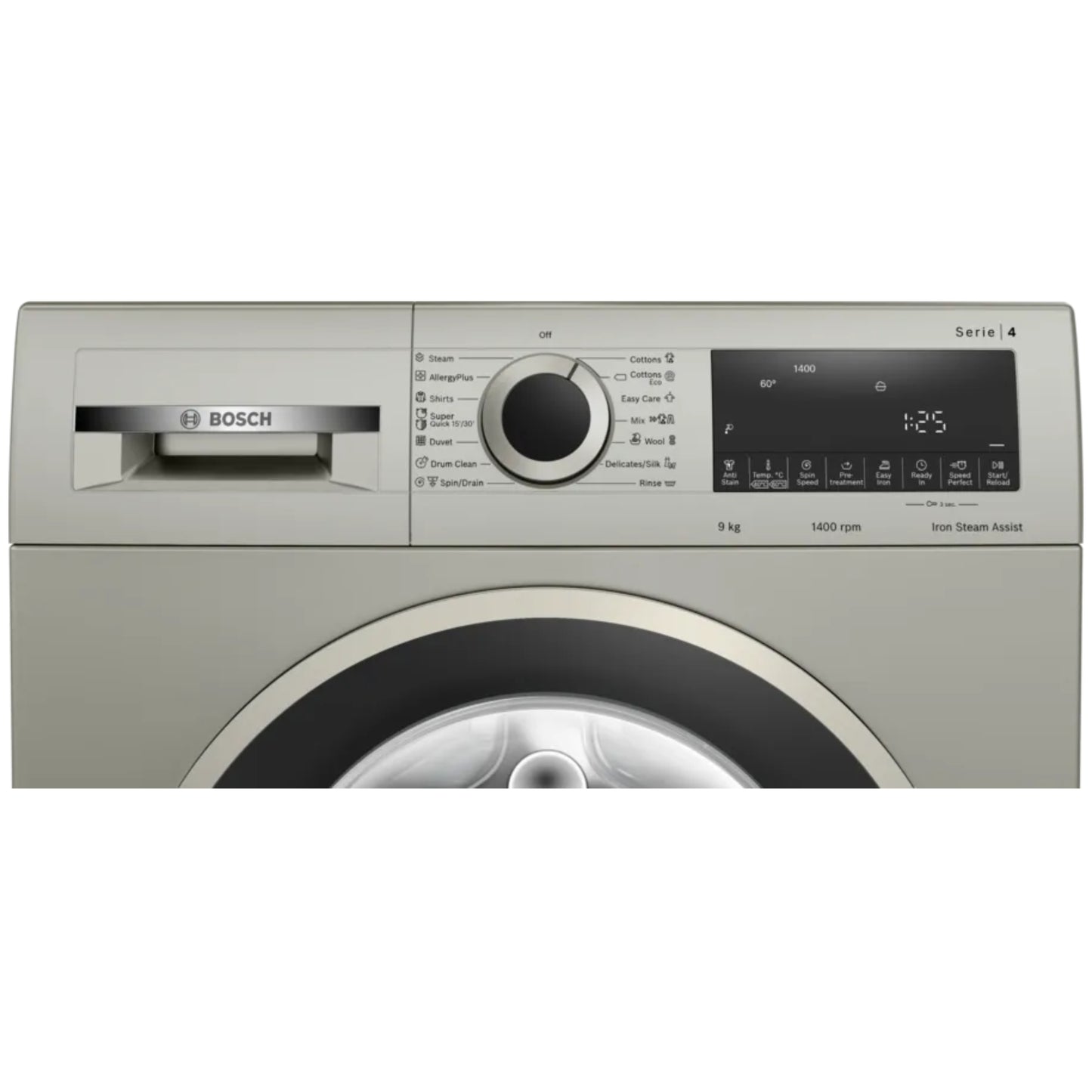Bosch Serie 4 9kg Front Loader Washing Machine Iron Steam Assist - WGA1440XZA - Inox