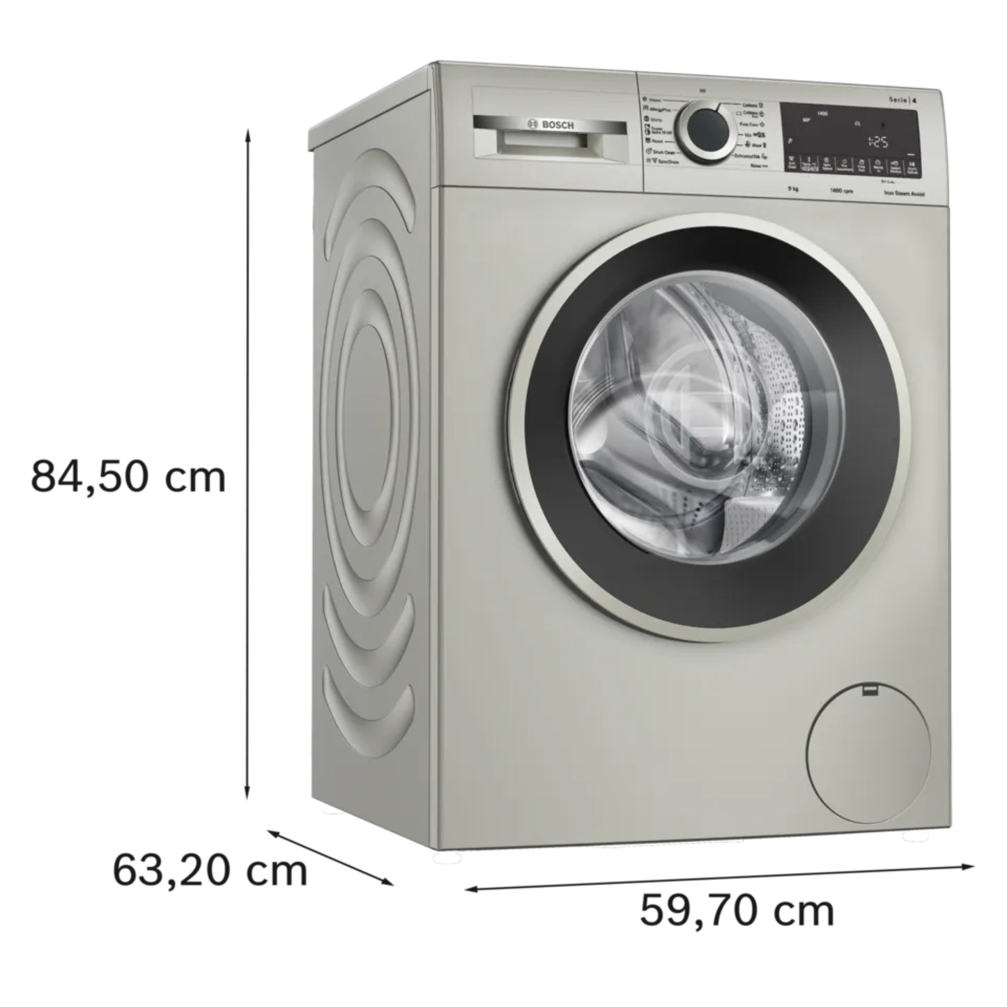 Bosch Serie 4 9kg Front Loader Washing Machine Iron Steam Assist - WGA1440XZA - Inox
