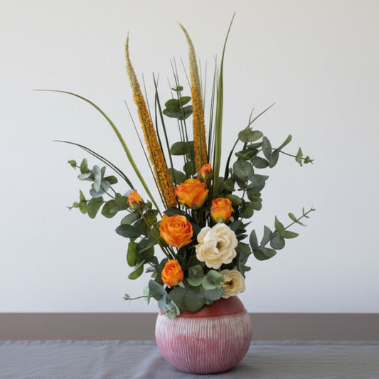 Terracotta Ball Vase With Dry Look Rose