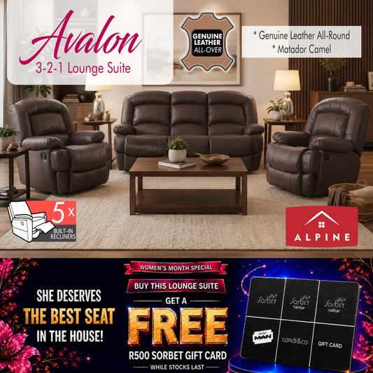 Alpine Avalon 3.2.1 5 Motion Lounge Suite - Genuine Leather
