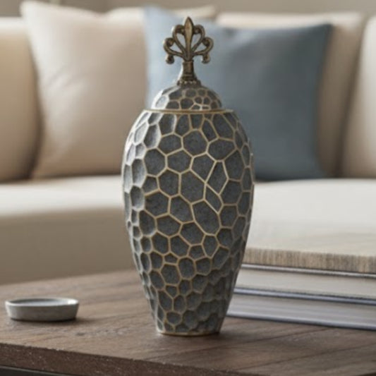 Medium Ginger Jar - Grey/Gold - CER-3314C