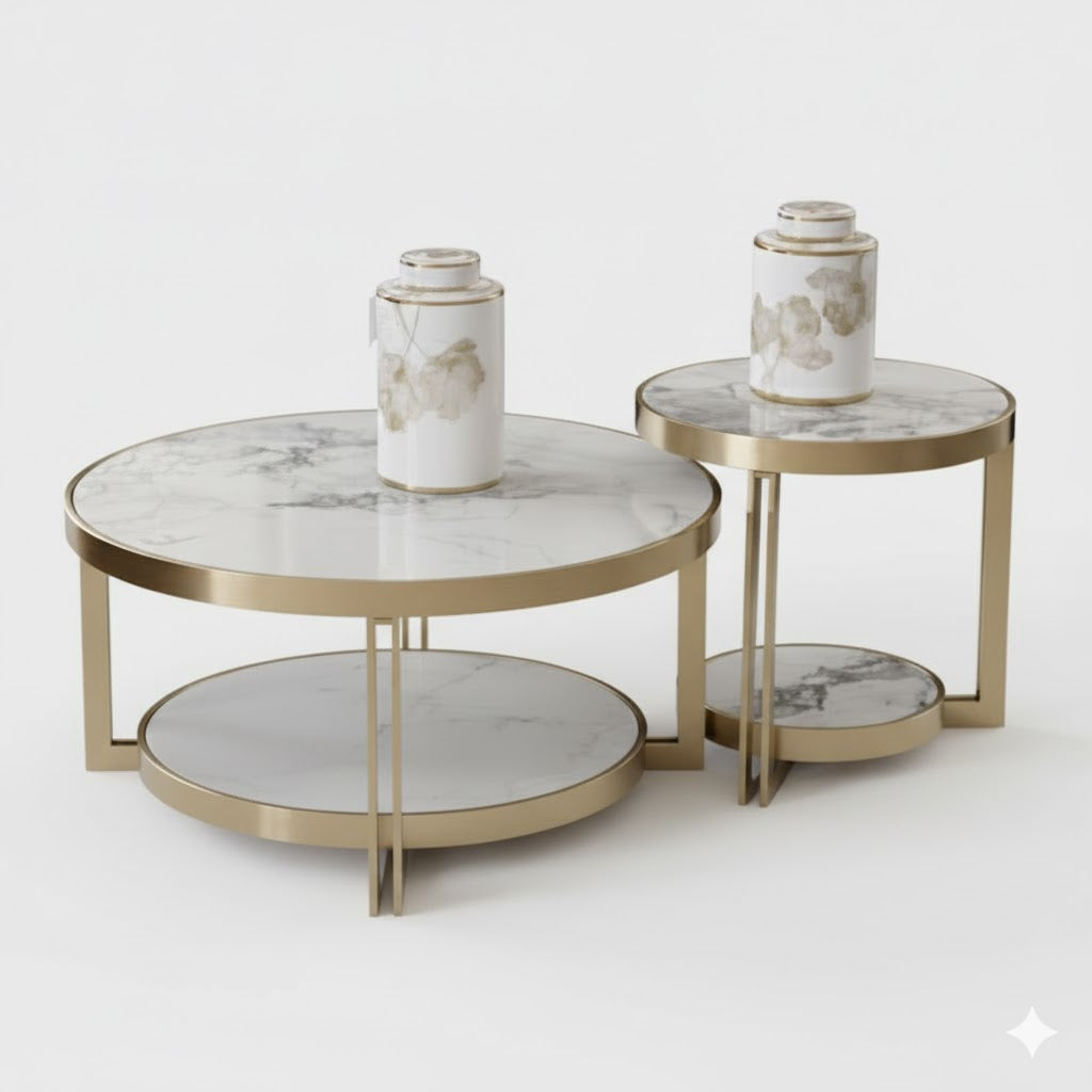 Chrissy Coffee & Side Table Set - Champagne & Gold