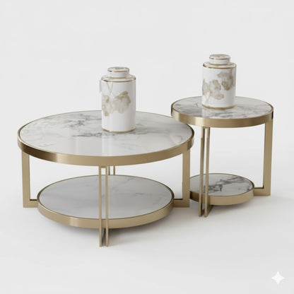 Chrissy Coffee & Side Table Set - Champagne & Gold