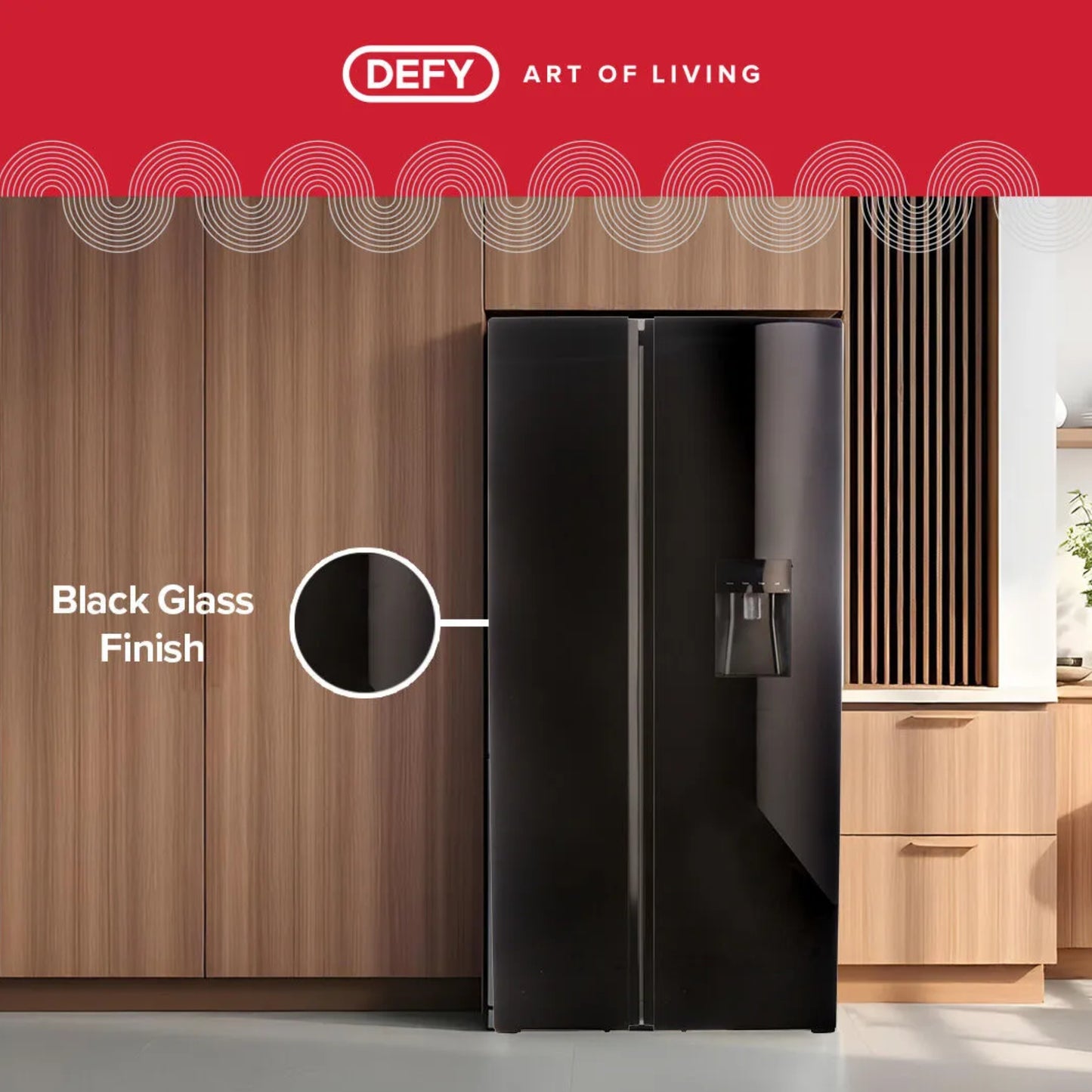Defy 496lt Side by Side Fridge/Freezer - DFF456 - Black Glass